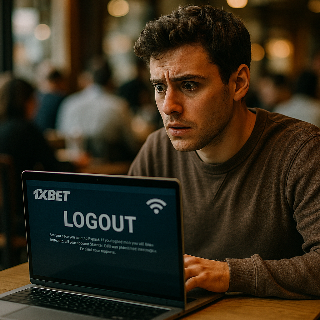 A man in a café urgently logging out of his online gambling account on